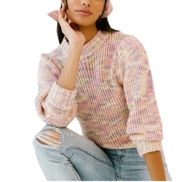 All in Favor Sweaters - NWT ALL IN FAVOR Ribbed Chunky Knit Puff Sleeve Sweater in Heathered Multicolor